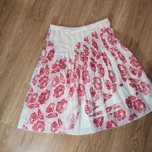 Free People White and Red A-Line Pleated Skirt